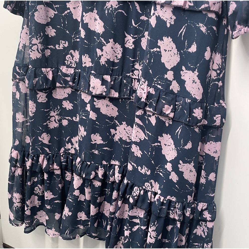 Hyacinth House Shift Midi Dress Womens Size Large Ruffle Navy Dusty Pink Floral - Picture 3 of 13